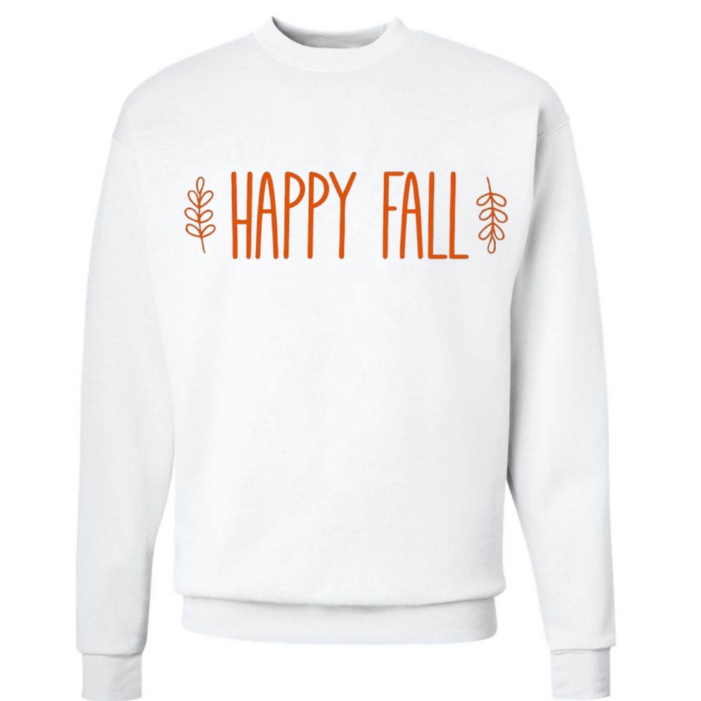 Happy Fall White & Orange Unisex Crewneck Sweatshirt